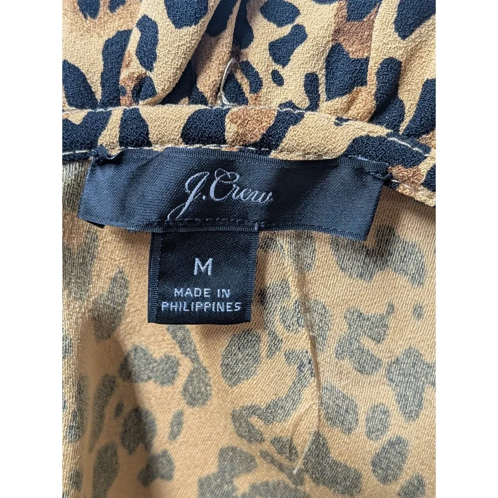 J Crew Leopard Print Ruffle Mock Neck Top Puff Sleeve Office Feminine Chic Small